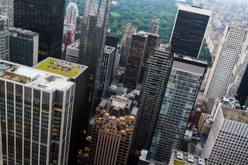 Beautiful aerial view of New York city skyline at sunset, USA