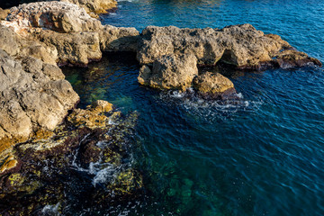 view of the cliffs on the shore of the ocean