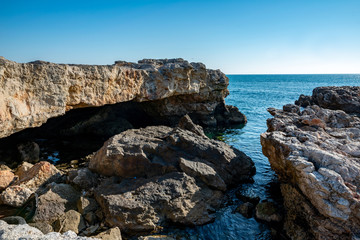 rocky and high with a blue sky