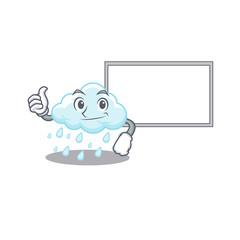 Humorous cloudy rainy cartoon design Thumbs up bring a white board