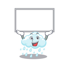 Mascot design of cloudy rainy lift up a board