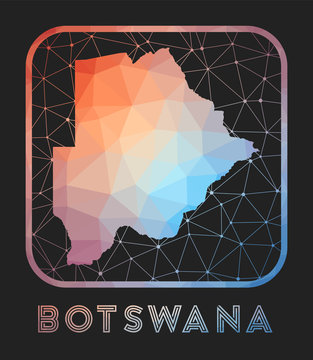 Botswana map design. Vector low poly map of the country. Botswana icon in geometric style. The country shape with polygnal gradient and mesh on dark background.