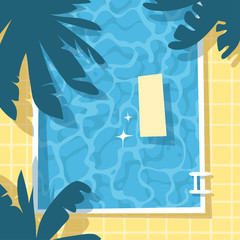 Hand drawn summer illustration luxury pool. Actual tropical vector background. Artistic cartoon drawing water texture. Creative  Relax Vibes art work