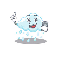 Cloudy rainy cartoon character speaking on phone