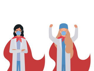 women doctors heroes with capes against 2019 ncov virus vector design
