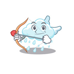 Cloudy rainy in cupid cartoon character with arrow and wings