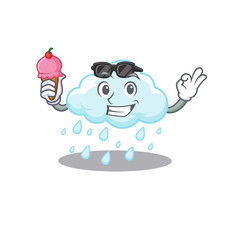 Cartoon design concept of cloudy rainy having an ice cream
