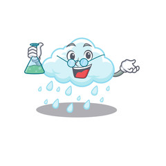 Cloudy rainy smart Professor Cartoon design style working with glass tube