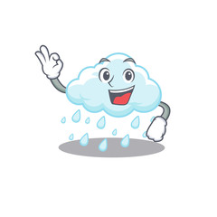 Cloudy rainy mascot design style with an Okay gesture finger