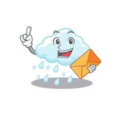 Happy cloudy rainy mascot design concept with brown envelope