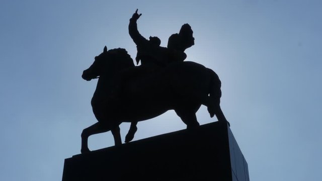 Horse and horseman monument in the center of Nis. Time laps a monument in the center of a Nis dedicated to Prince Milan Obrenovic.