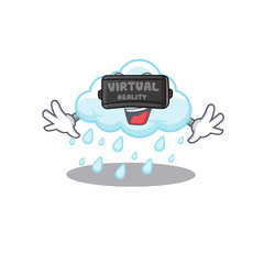 Cartoon design style of cloudy rainy with modern Virtual Reality headset