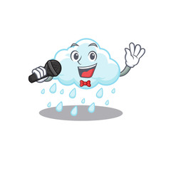 Talented singer of cloudy rainy cartoon character holding a microphone