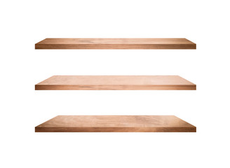 Collection of  wooden shelves isolated on white background with clipping path for design and work