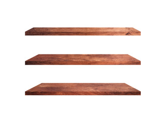 Collection of  wooden shelves isolated on white background with clipping path for design and work