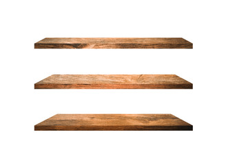Collection of  wooden shelves isolated on white background with clipping path for design and work