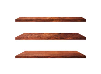 Collection of  wooden shelves isolated on white background with clipping path for design and work