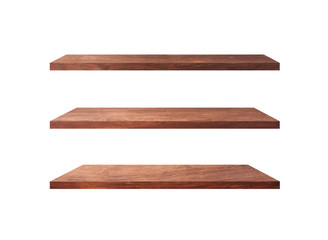 Collection of  wooden shelves isolated on white background with clipping path for design and work