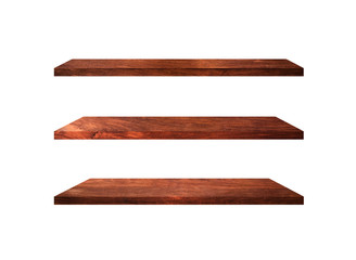 Collection of  wooden shelves isolated on white background with clipping path for design and work