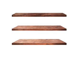 Collection of  wooden shelves isolated on white background with clipping path for design and work