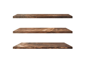 Collection of  wooden shelves isolated on white background with clipping path for design and work