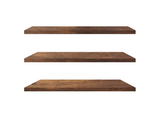 Collection of  wooden shelves isolated on white background with clipping path for design and work