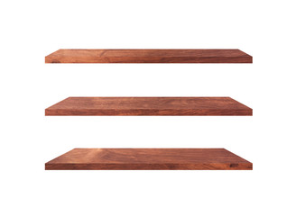 Collection of  wooden shelves isolated on white background with clipping path for design and work