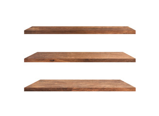 Collection of  wooden shelves isolated on white background with clipping path for design and work