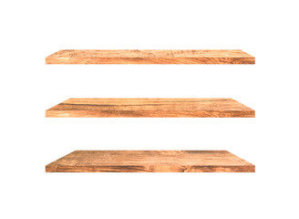 Set of  wood shelves isolated on white background with clipping path for design. Used for display or montage your products