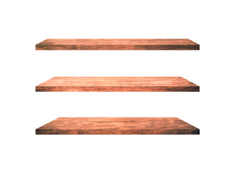Set of  wood shelves isolated on white background with clipping path for design. Used for display or montage your products