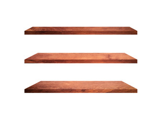 Set of  wood shelves isolated on white background with clipping path for design. Used for display or montage your products