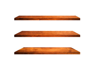 Set of  wood shelves isolated on white background with clipping path for design. Used for display or montage your products