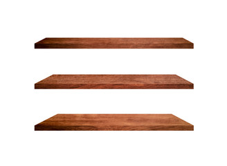Set of  wood shelves isolated on white background with clipping path for design. Used for display or montage your products