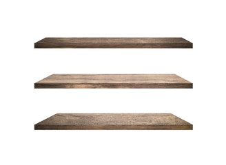 Set of  wood shelves isolated on white background with clipping path for design. Used for display or montage your products