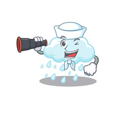 A cartoon icon of cloudy rainy Sailor with binocular
