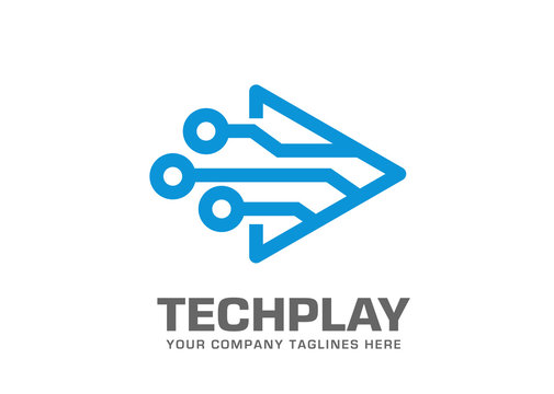simple lines Media Tech Logo . Play tech Logo . Video Logo Design Concept