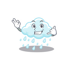 Cartoon design of cloudy rainy with call me funny gesture