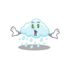 Rich cartoon character design of cloudy rainy with money eyes