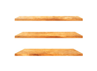 Group of old wood shelves isolated on white background with copy space and clipping path for work. Used for display or montage your products, top view