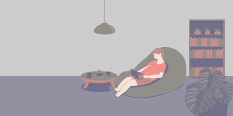 Man working from home for 14 days detention.shopping online,e-learning,vector,illustration,eps ,work from home.