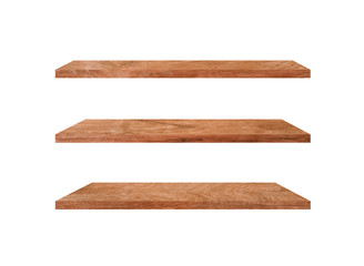Group of old wood shelves isolated on white background with copy space and clipping path for work. Used for display or montage your products, top view