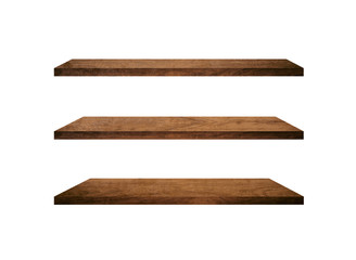 Group of old wood shelves isolated on white background with copy space and clipping path for work. Used for display or montage your products, top view