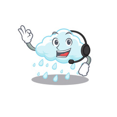 A gorgeous cloudy rainy mascot character concept wearing headphone