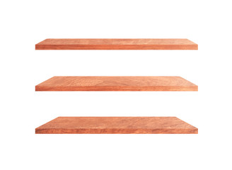 Group of old wood shelves isolated on white background with copy space and clipping path for work. Used for display or montage your products, top view