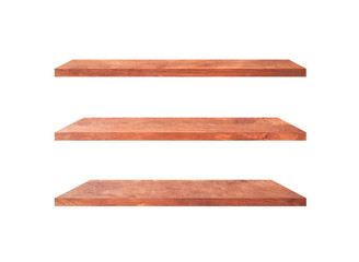 Group of old wood shelves isolated on white background with copy space and clipping path for work. Used for display or montage your products, top view