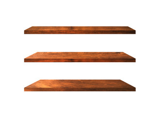 Group of old wood shelves isolated on white background with copy space and clipping path for work. Used for display or montage your products, top view