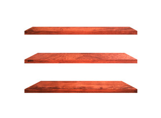 Group of old wood shelves isolated on white background with copy space and clipping path for work. Used for display or montage your products, top view