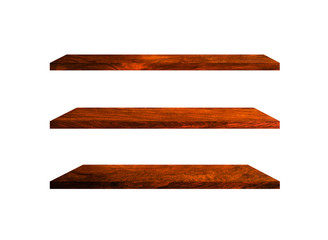 Group of old wood shelves isolated on white background with copy space and clipping path for work. Used for display or montage your products, top view