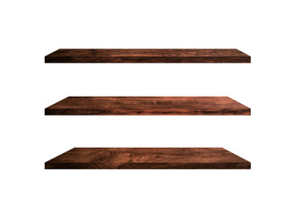 Group of old wood shelves isolated on white background with copy space and clipping path for work. Used for display or montage your products, top view