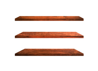 Group of old wood shelves isolated on white background with copy space and clipping path for work. Used for display or montage your products, top view